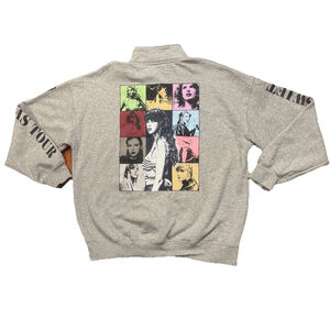 Taylor Swift Eras Tour Sweatshirt Size:L Grey 1/4 Zip Photo Collage Text Fleece